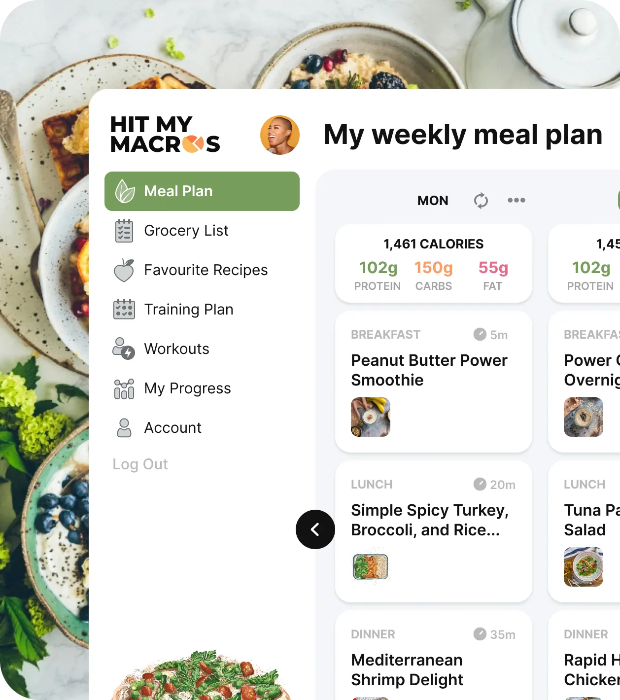 Personalized macro meal planner interface