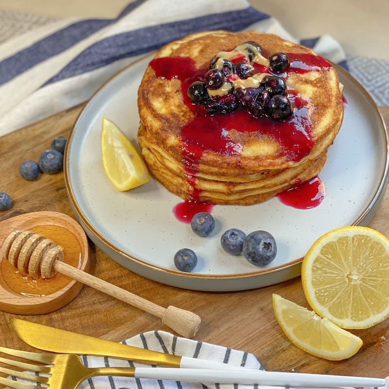 Power Blueberry Peanut Butter Pancakes